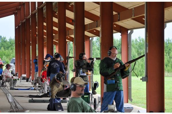 Rifle matches are held on the covered firing line of Talladega’s 600-yard electronic range.