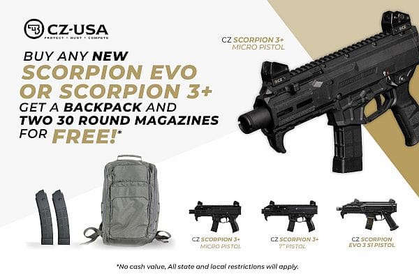 The is Now! Buy Any CZ Scorpion or EVO, a Backpack and 2 Mags for Free*